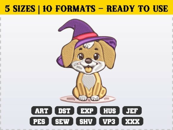 Cute Witch Puppy Embroidery Dog Design Review